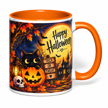 Чашка на Хелловін &mdash; керамічна кружка з принтом Halloween, гарбуз, відьмочка, привид KWH007 фото