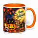 Кружка на Хэллоуин &mdash; керамическая кружка с принтом Halloween, тыква, ведьмочка, привидение KWH007 фото 1