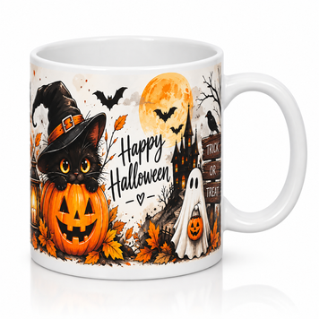 Чашка на Хелловін &mdash; керамічна кружка з принтом Halloween, гарбуз, відьмочка, привид WH039 фото