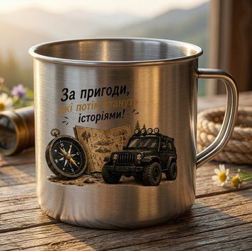 Металева чашка з оригінальним дизайном &mdash; туристична та похідна чашка MC019 фото