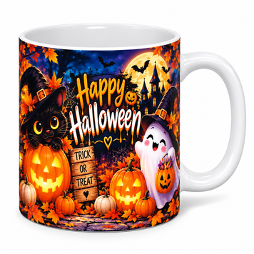 Чашка на Хелловін &mdash; керамічна кружка з принтом Halloween, гарбуз, відьмочка, привид WH041 фото