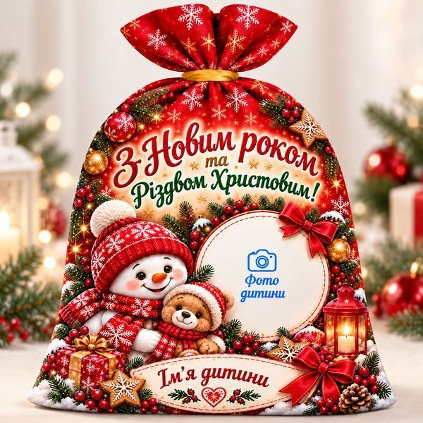 Новогодний персонализированный мешочек со сладостями 250 г, фото и именем ребенка - подарок на Новый год, Рождество и Святого Николая SN-16 фото