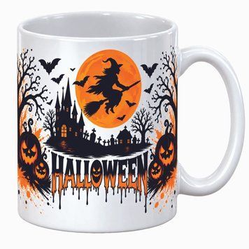 Чашка на Хелловін &mdash; керамічна кружка з принтом Halloween, гарбуз, відьмочка, привид WH043 фото