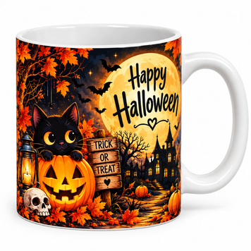 Чашка на Хелловін &mdash; керамічна кружка з принтом Halloween, гарбуз, відьмочка, привид WH044 фото