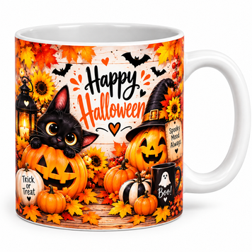 Чашка на Хелловін &mdash; керамічна кружка з принтом Halloween, гарбуз, відьмочка, привид WH045 фото