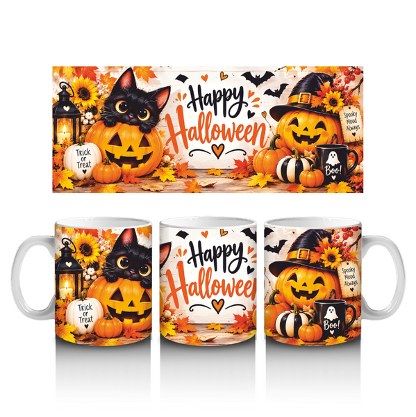 Кружка на Хэллоуин &mdash; керамическая кружка с принтом Halloween, тыква, ведьмочка, привидение WH045 фото
