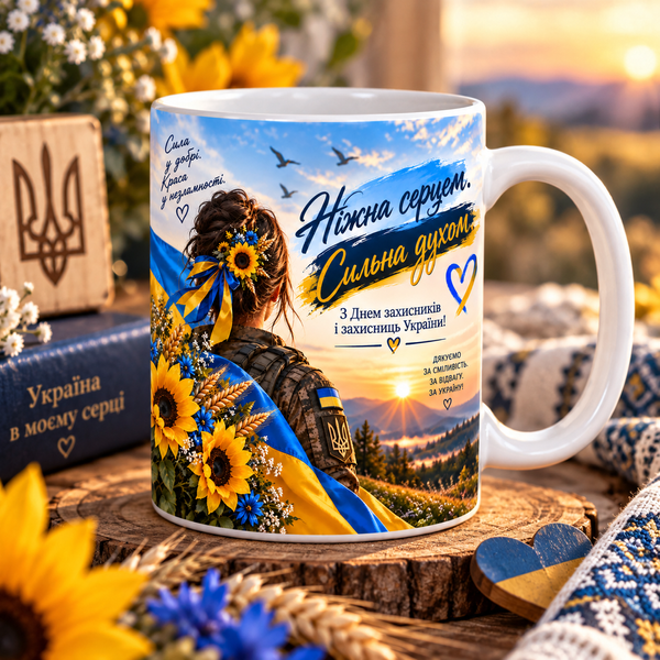 Чашка к Дню защитников и защитниц Украины - патриотическая кружка, подарок защитнику WH028 фото