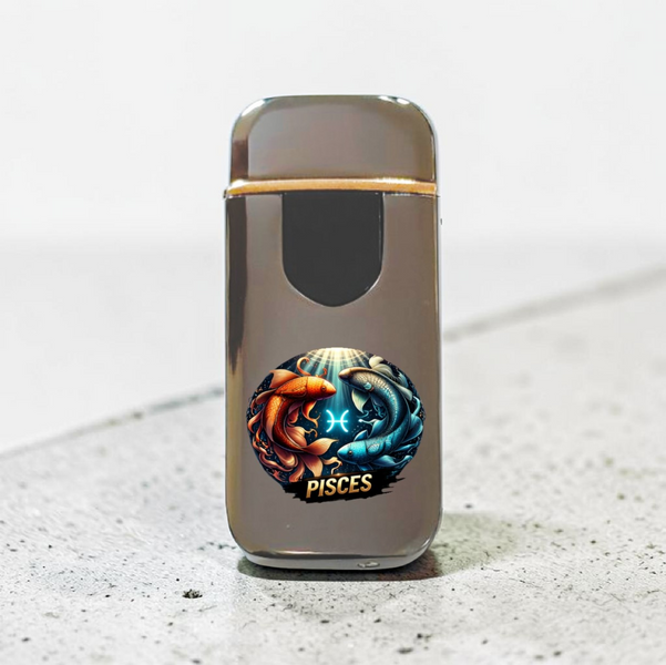 Премиальная электро зажигалка с изображением Рыбы - USB спиральная безполумная в подарочной коробке. Знак зодиака Рыбы ZSL_42 фото