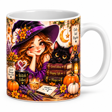 Чашка на Хелловін &mdash; керамічна кружка з принтом Halloween, гарбуз, відьмочка, привид WH046 фото