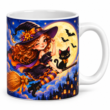 Чашка на Хелловін &mdash; керамічна кружка з принтом Halloween, гарбуз, відьмочка, привид WH047 фото