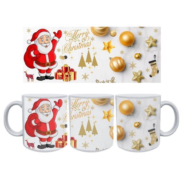 Глітерна керамічна чашка "Щасливого Різдва" (Merry Christmas) - з Санта Клаусом/Святим Миколаєм/ Дідусем (Дідом) Морозом GL_B_NG014 фото