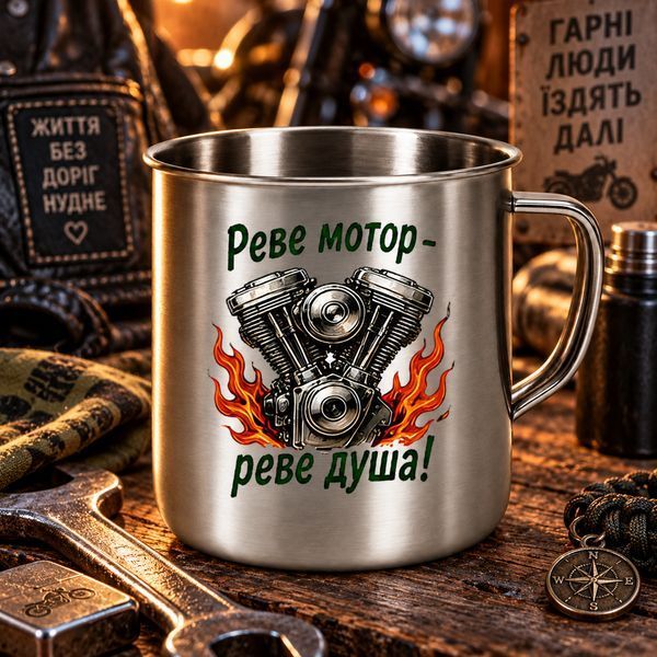 Металева чашка з оригінальним дизайном &mdash; туристична та похідна чашка MC037 фото