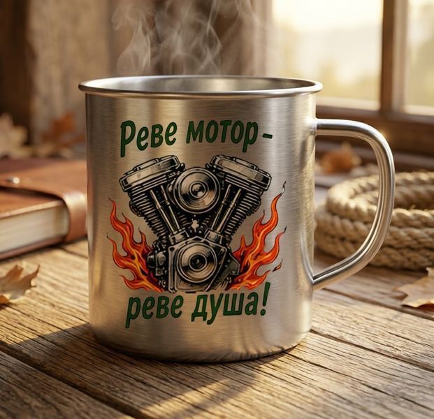 Металева чашка з оригінальним дизайном &mdash; туристична та похідна чашка MC037 фото