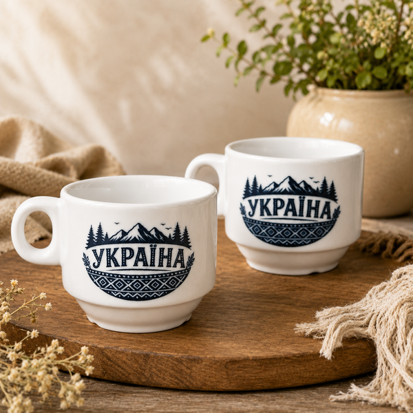 Набір чашок для кави Еспресо 2 шт по 80 мл "Україна" &mdash; парні чашки, подарунок для двох в подарунковій упаковці CES001 фото