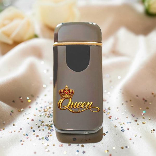 Премиальная электро зажигалка с надписью "Qeen"- USB спиральная безполумная в подарочной коробке ZSL_56 фото