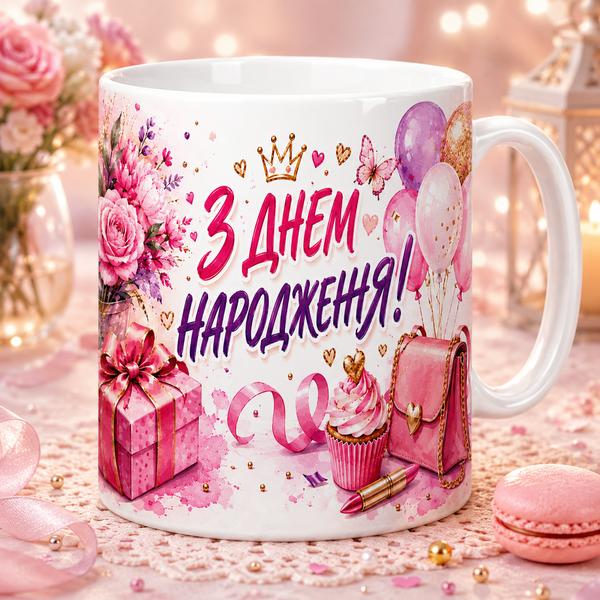 Чашка на День народження для дівчини, жінки 330 мл &mdash; оригінальний подарунок подрузі, сестрі, коханій, колезі WH015 фото