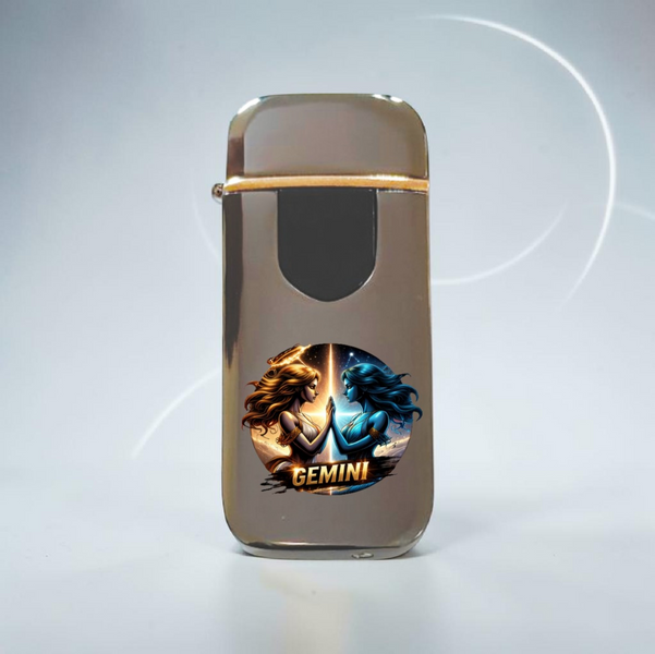 Премиальная электро зажигалка с Близнецами - USB спиральная безполумная в подарочной коробке. Знак зодиака Близнецы ZSL_25 фото