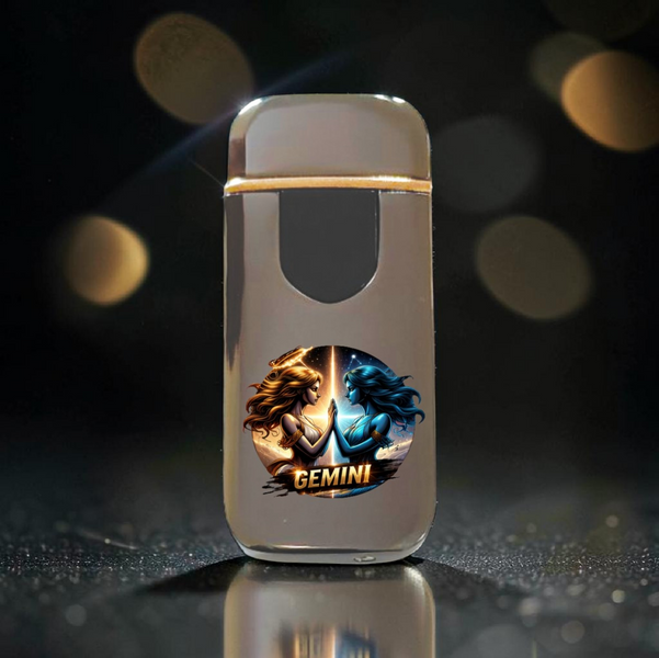 Премиальная электро зажигалка с Близнецами - USB спиральная безполумная в подарочной коробке. Знак зодиака Близнецы ZSL_25 фото
