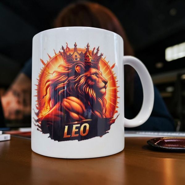 Керамическая чашка Знак Зодиака Лев - Подарок Леву, белая кружка с принтом Leo WZS_06 фото