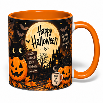 Чашка на Хелловін &mdash; керамічна кружка з принтом Halloween, гарбуз, відьмочка, привид KWH003 фото