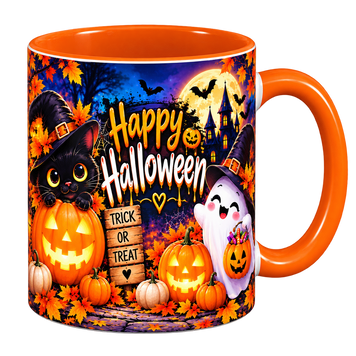 Чашка на Хелловін &mdash; керамічна кружка з принтом Halloween, гарбуз, відьмочка, привид KWH004 фото